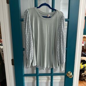 Scoop Neck Sheer Back Long Sleeve Top Dusty Blue Large